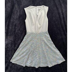 ASOS Sleeveless Glitter Skirt Dress Barbie Ecru Silver Sequins Encrusted Skirt 2